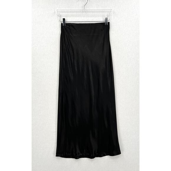 ENZA COSTA Satin Bias Cut Skirt Womens Small 1 Black Midi Pull on Slip Maxi NWOT - Picture 4 of 16